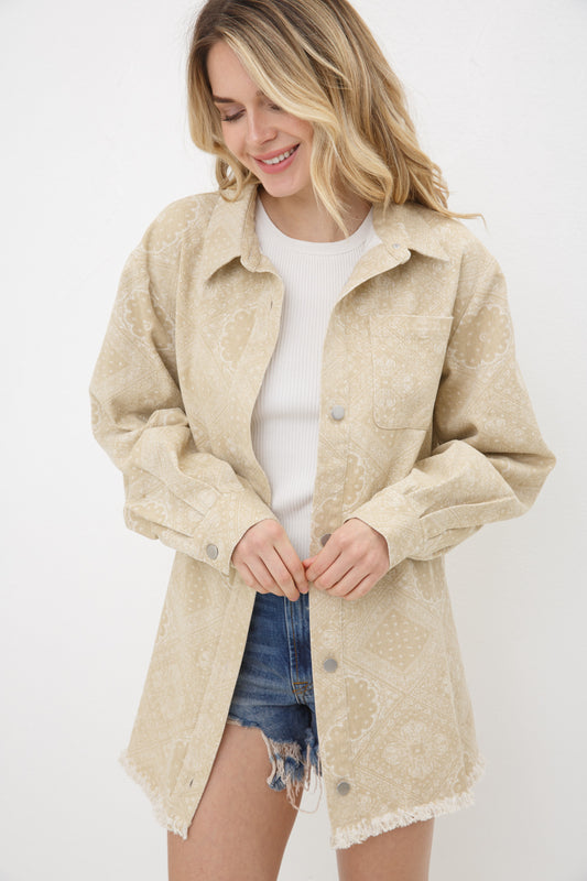 Women’s Outerwear Frayed Edge Shirt Jacket