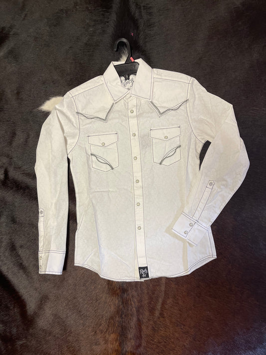 Shirts Mens Wrangler Rock 47 LS Snap White