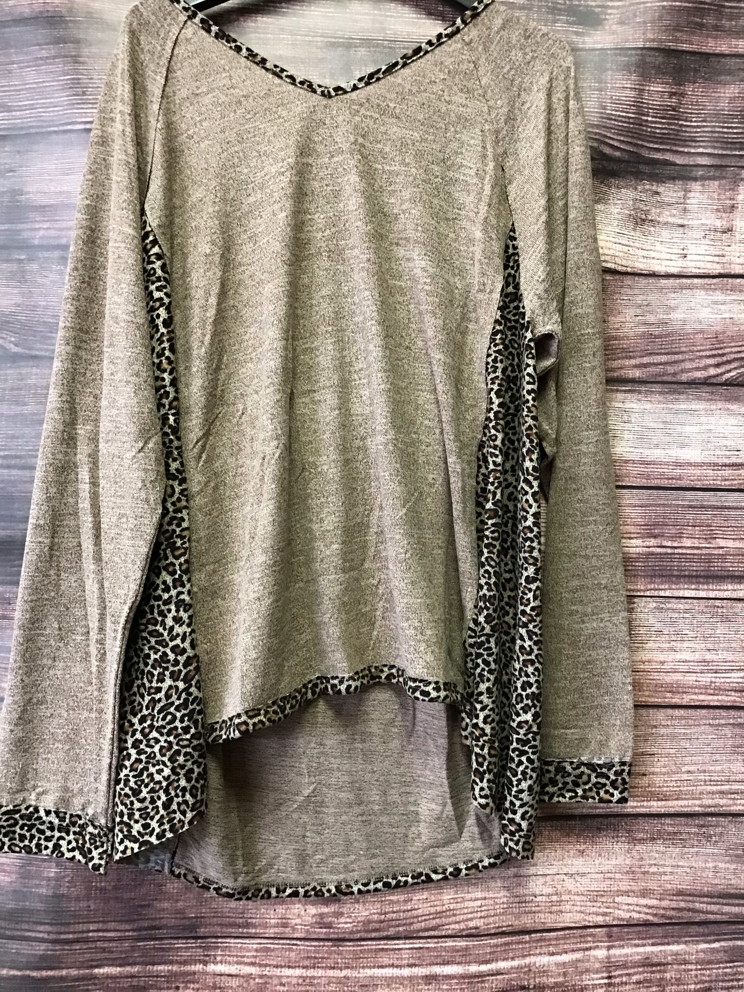 Shirts &Tops Women’s Gray/Black Leopard and Brown/Black Leopard Print Knit Top Two Tone TK2109