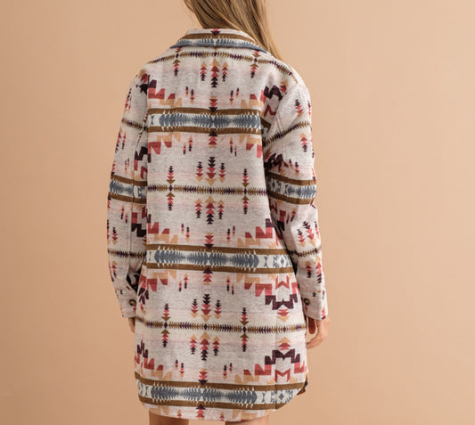Outerwear Women’s Coat  Aztec Mid Length Long Button Up 32572J