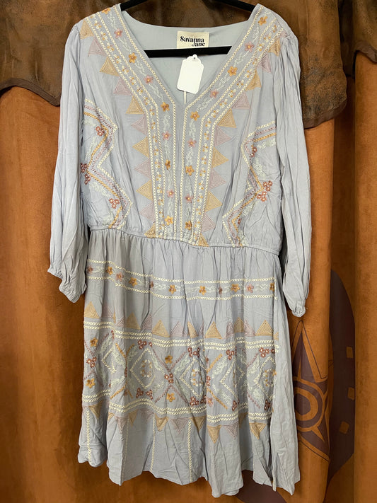 Women’s Dress P94640 Gray Embroidered