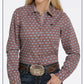 Shirts Women’s  Cinch Long Sleeve Button Down MSW9160517 Copper Blue White Aztec Print