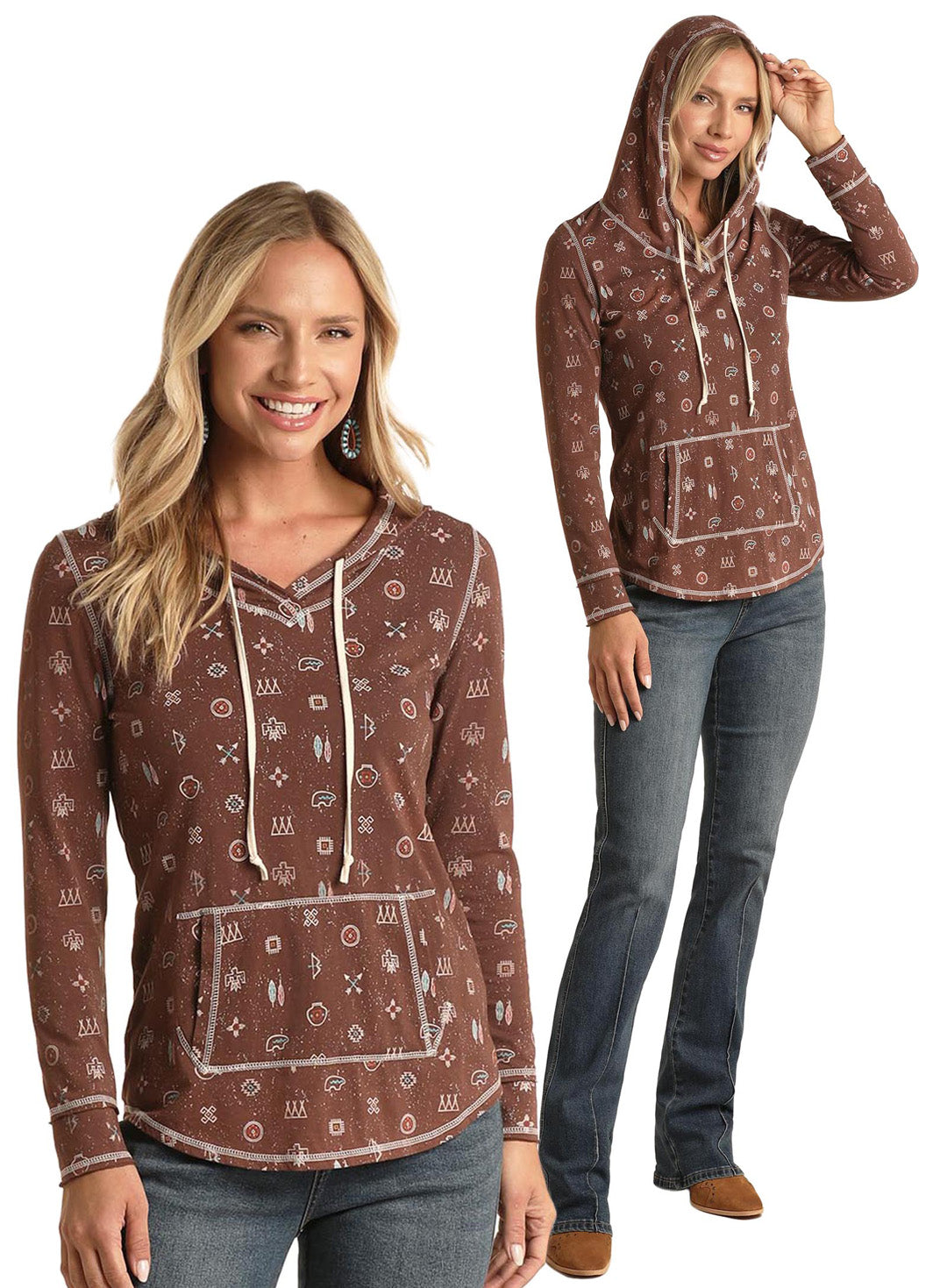 Brown Allover Print Hoodie WLWT94RZIV Outerwear