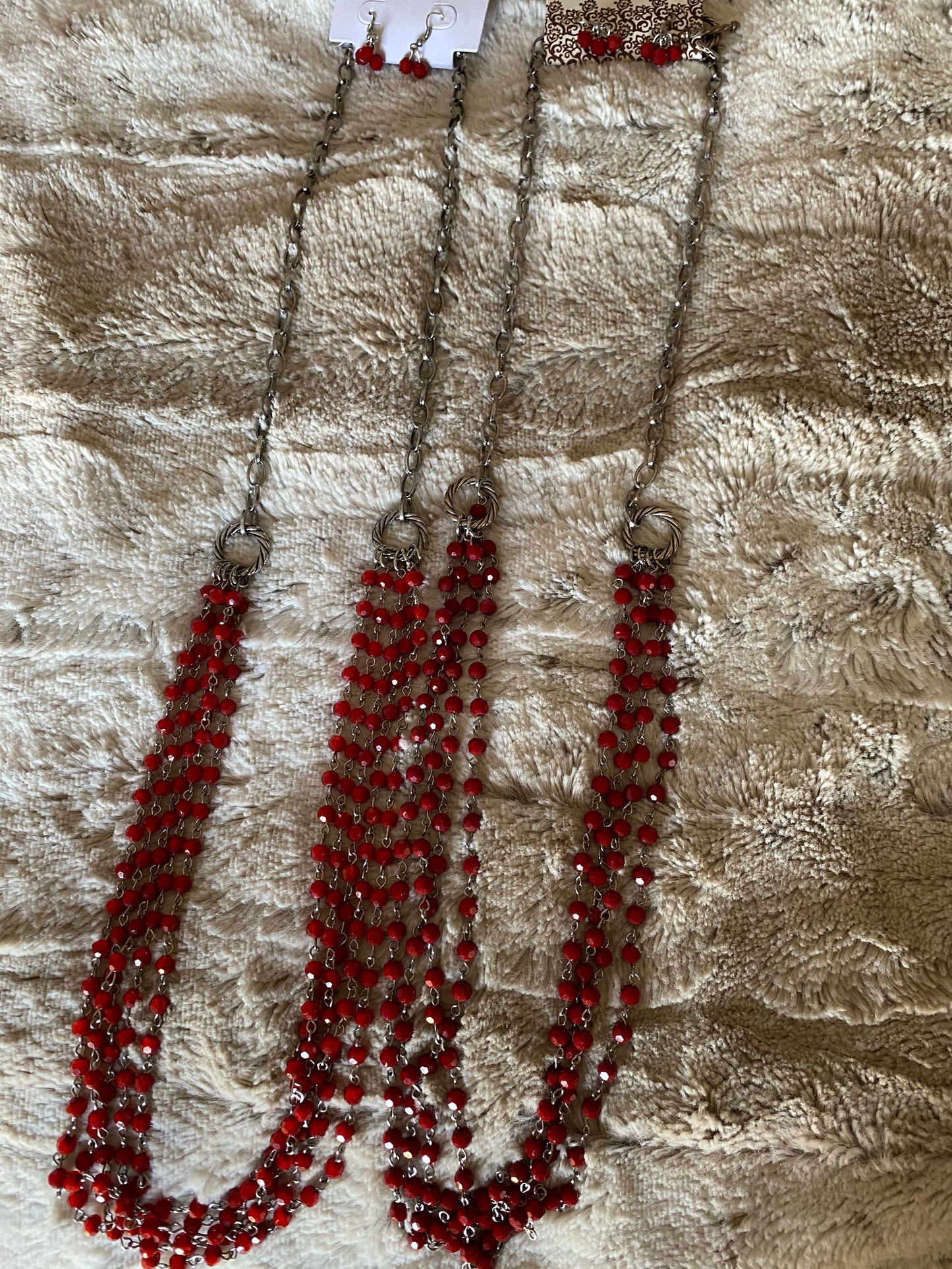 Multiple strand red beaded necklace N974RED