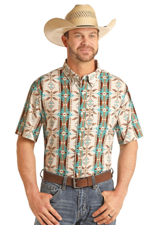 Shirts Men’s Short Sleeve Teal Aztec PPMS1DRZ6Z