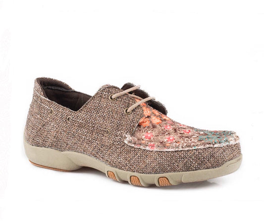 Shoes Women’s BOAT SHOE FABRIC,BROWN TWEED,  MULTICOLOR FLORAL
