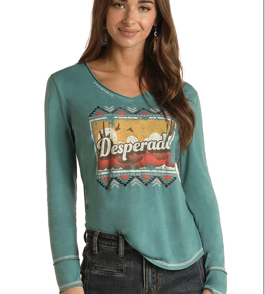 Shirts Women’s Rock & Roll Denim Long Sleeve Graphic Tee WLWT22R01C