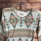 Shirts Women’s Ladies Knit Aquamarine Aztec Print Top L8T3482