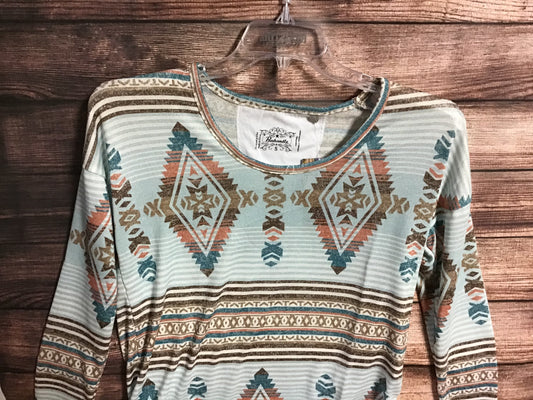 Shirts Women’s Ladies Knit Aquamarine Aztec Print Top L8T3482