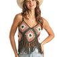 Shirts Women’s Tank with Fringe Hem-Peach & Turquoise -RRWT20RZN7
