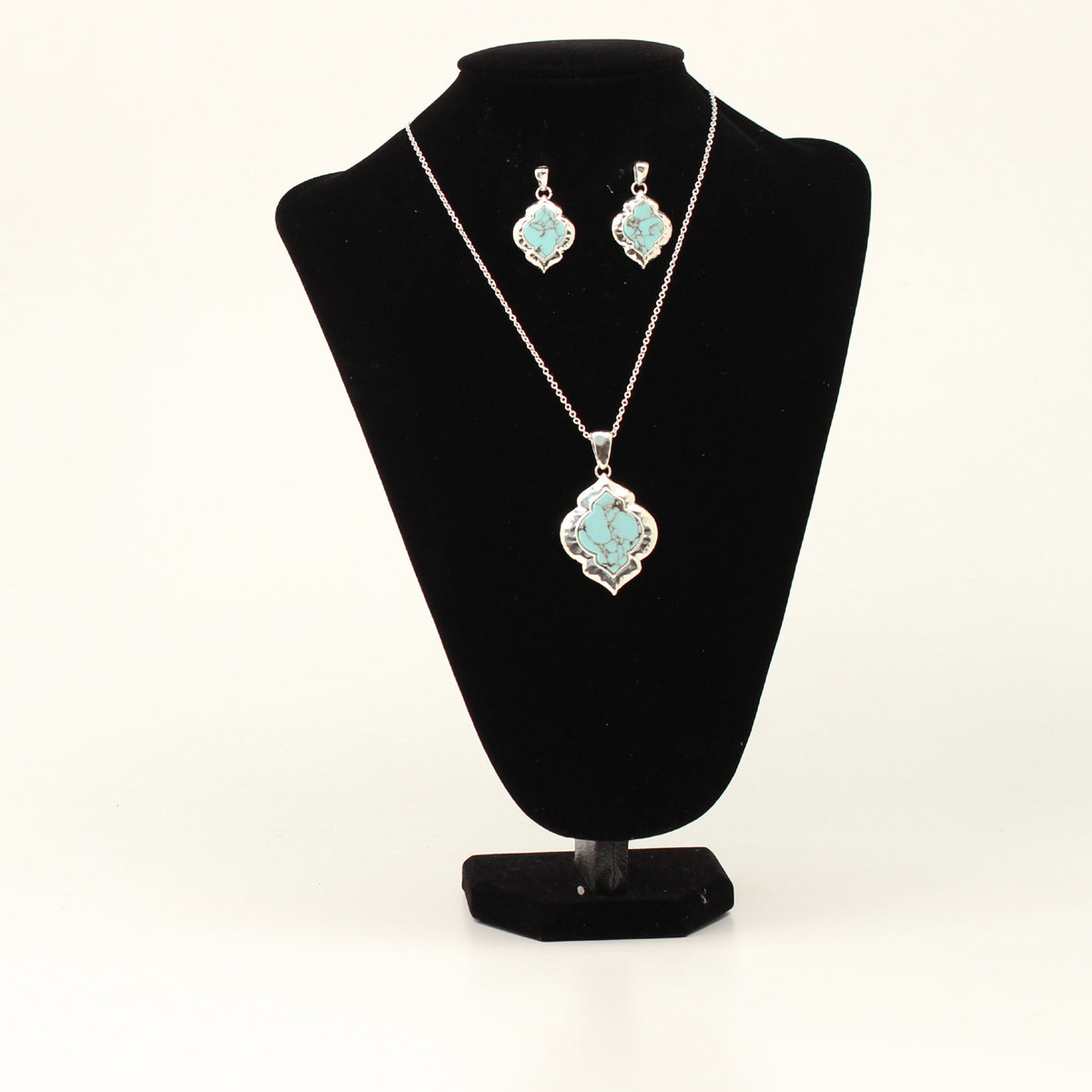 Turquoise and silver medallion Necklace and Earring Set 3052236
