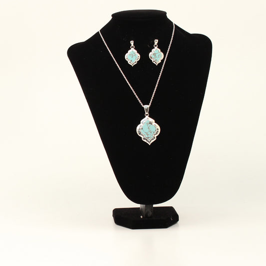 Turquoise and silver medallion Necklace and Earring Set 3052236