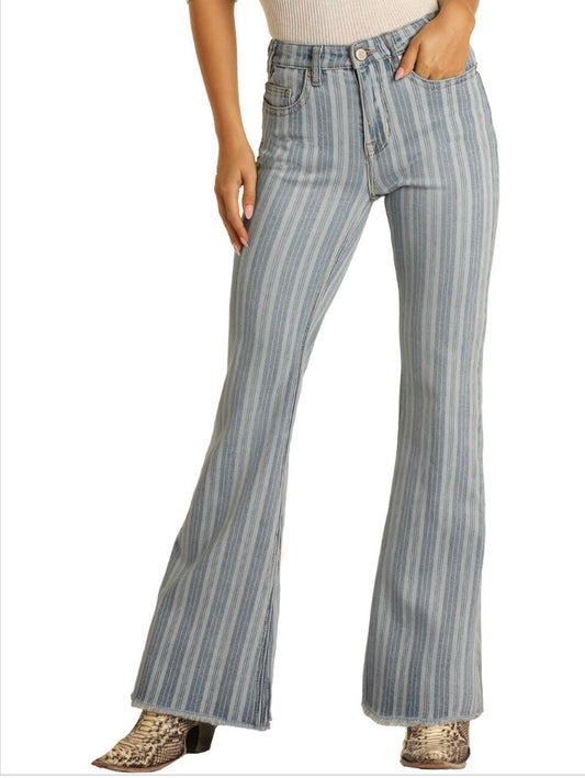 Jeans Women’s Light Wash High Rise Stripe Trouser Jean W8H9765