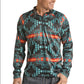 Outerwear Men’s Rock&Roll Denim Aztec Print Zip Pullover
