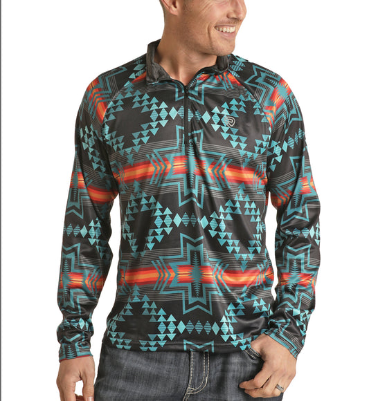 Outerwear Men’s Rock&Roll Denim Aztec Print Zip Pullover