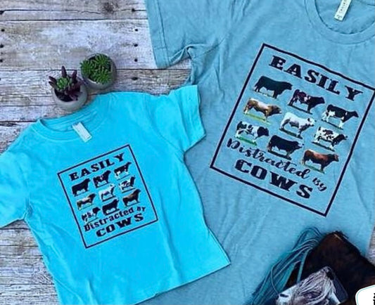 Easily Distracted by Cows Shirts Kid’s Western Tee K1003