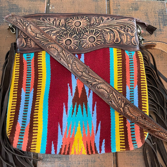 Saddle Blanket purse with tooled Leather ADBGZ241