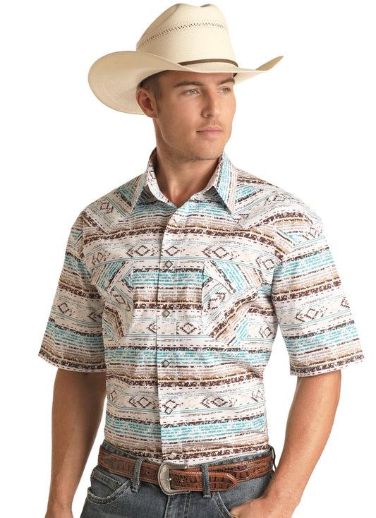Shirts Men’s Short Sleeve Turquoise Aztec RSMS1SRZDN