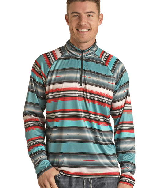 Outerwear Men’s Rock&Roll Denim Aztec Print Zip Pullover