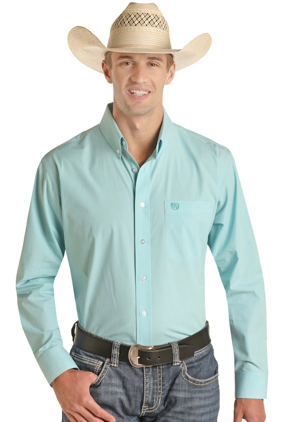 Shirt Men’s Panhandle Turquoise Linen Look PSMSODR0MF