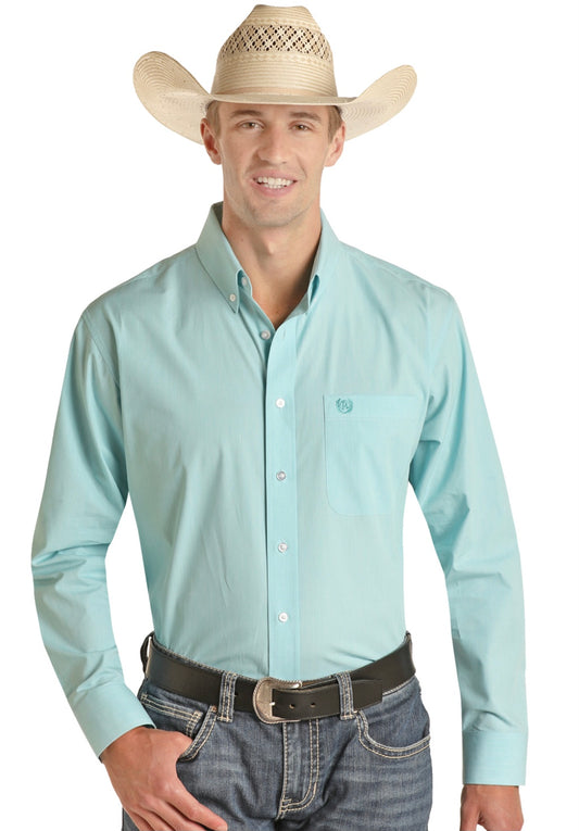Shirt Men’s Panhandle Turquoise Linen Look PSMSODR0MF