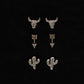 Jewelry earrings set of three cactus steer head and arrows 30959