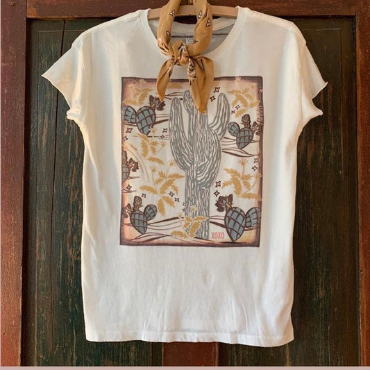 Shirts Women’s XOXO&CO Woodcut Cactus Rocker D Tee w/ stones