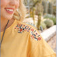 Shirts Women’s 3/4 Ruffle Top Yellow W/Embroidery CTK7255002