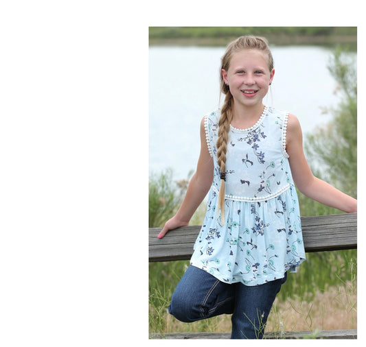 Shirts Girls Cruel blue flower tank top CTK8220001