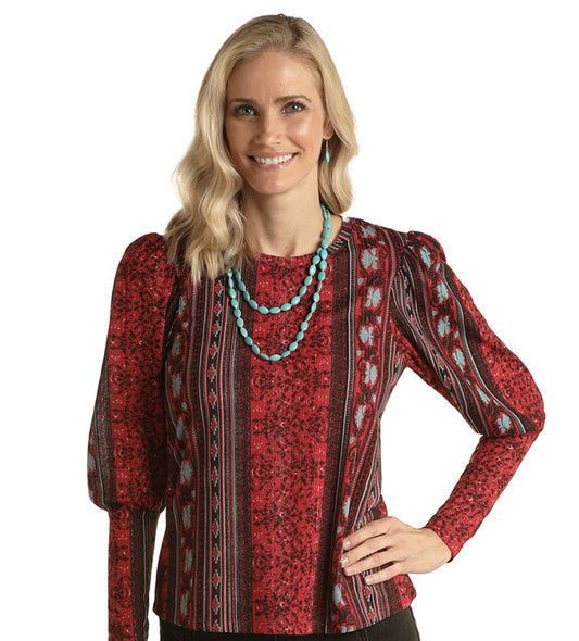 Shirts Women’s Rock&Roll Burgundy Western Print