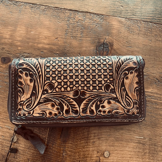 Wallet Tooled Leather Zip Closure Wallet ADBGZ362