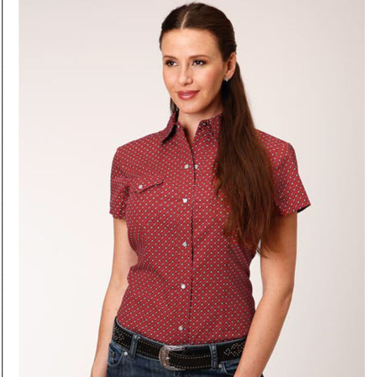 Shirts Women’s Short Sleeve Roper 03-051-0225-2007 Snap Victorian Foulard Print Red