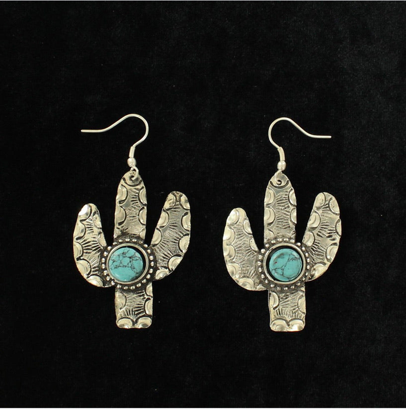 Jewelry Silver and Turquoise Cactus Earrings 29175