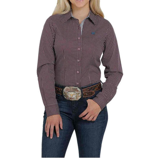 Shirts Women’s Cinch Shirt Purple and Pink Circle Pattern MSW9165009