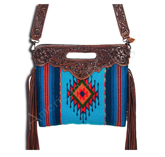 Saddle Blanket purse with tooled Leather ADBG496F