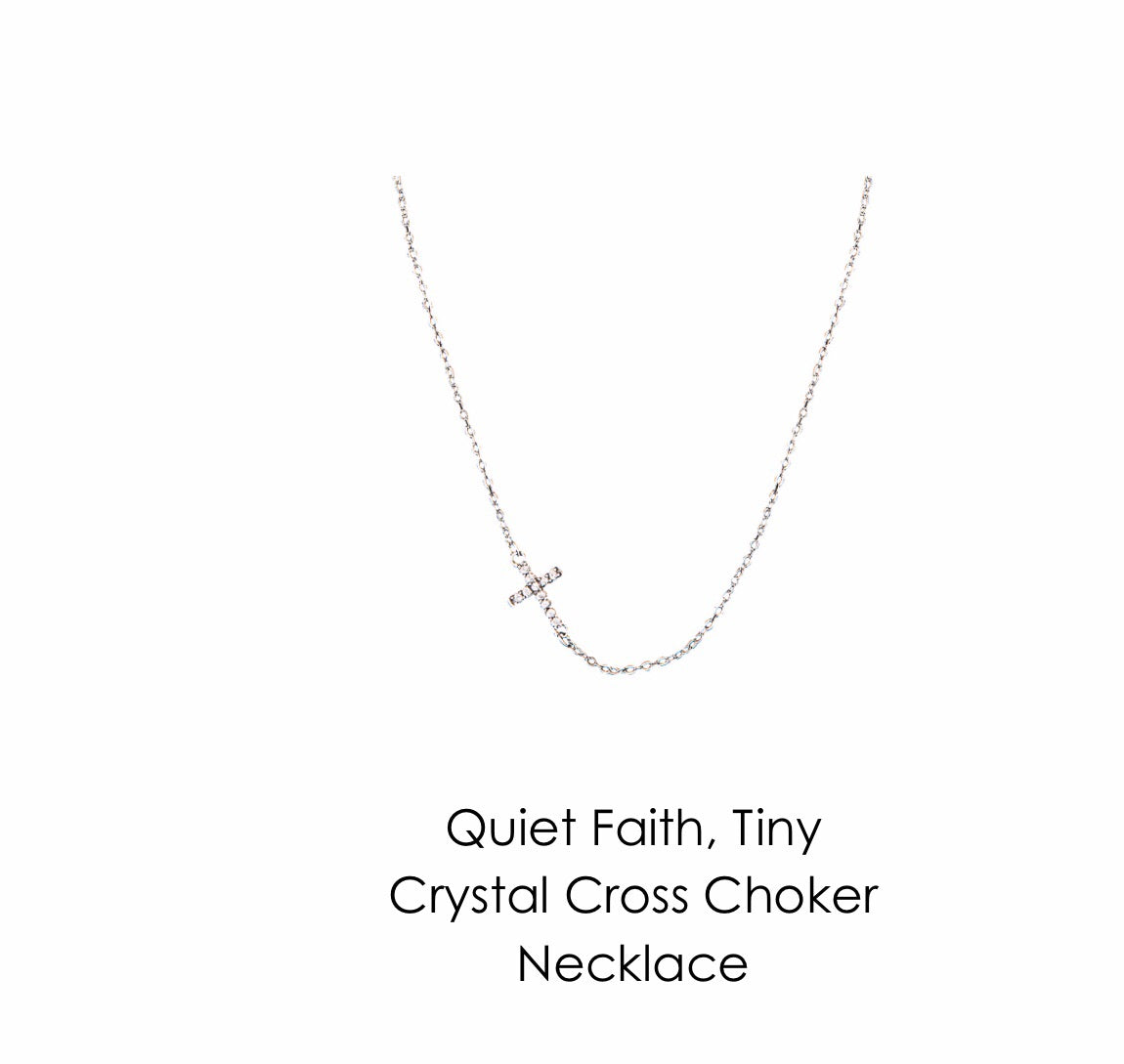 Quiet Faith, Tiny Crystal Cross Choker Necklace NC1510