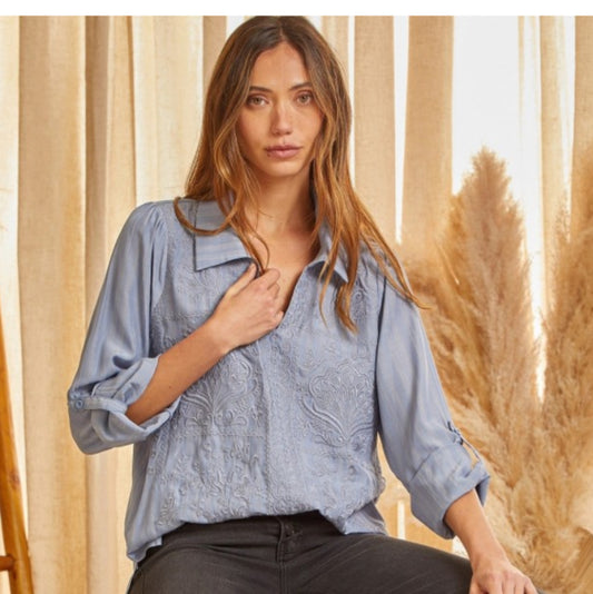 Women’s Shirts T11312 Denim Embriodered