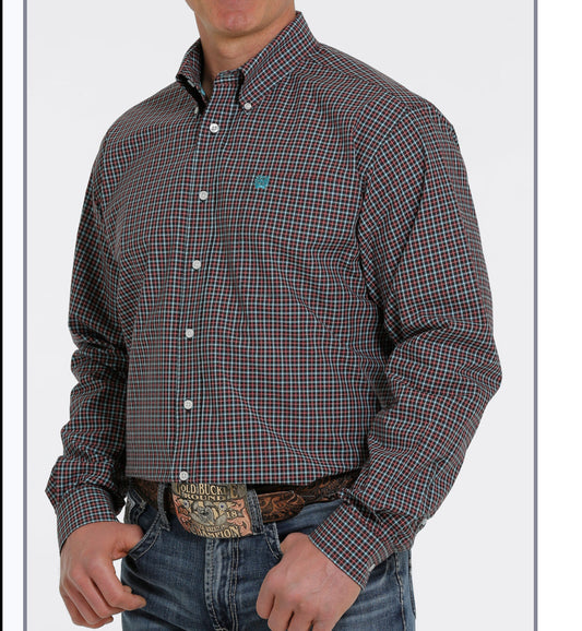 Shirts Men’s Cinch Long Sleeve Button Down Navy Red Teal Plaid MTW1105360