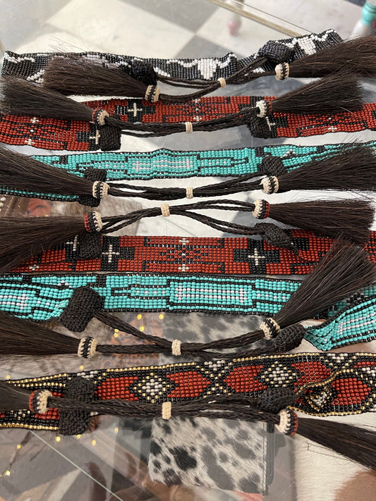 Hatband Beaded BS12W with horsehair tassels