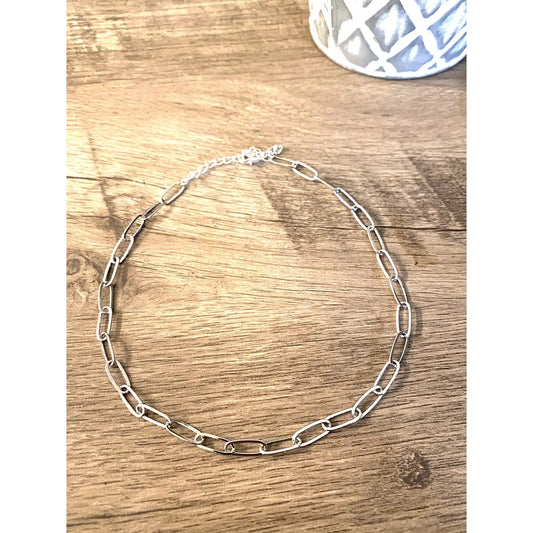 Silver small paper clip chain necklace 008, 006