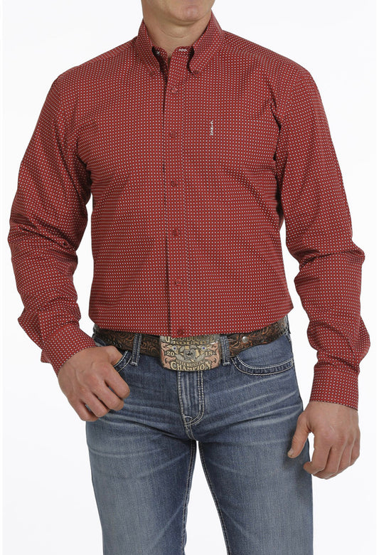 Shirts Men’s Cinch Red Geometric Print Button Up MTW1347032