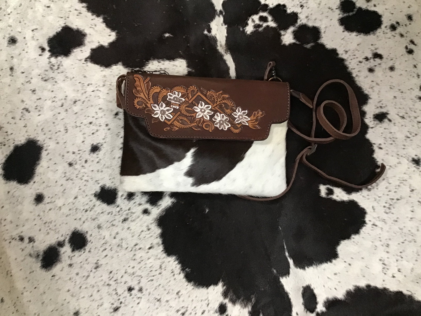 Purse cowhide tooled leather