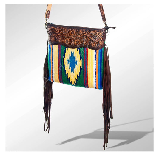 Saddle Blanket purse with tooled Leather ADBGZ226