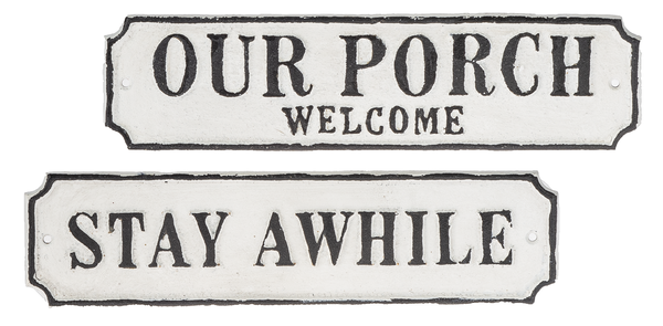 Our Porch Welcome or Stay Awhile sign CG173880 Home Decor