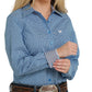 Shirts Women’s Cinch Long Sleeve Button Down Royal Blue White Print MSW9164181