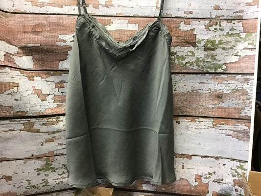 Ruffled Satin Tank Top Olive Grey