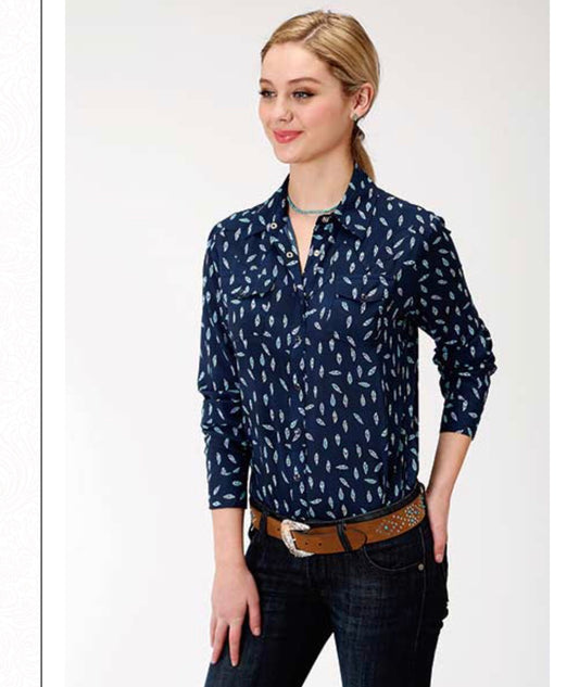 Shirt’s Women’s Roper Feather Print top 03-050-0590-6036