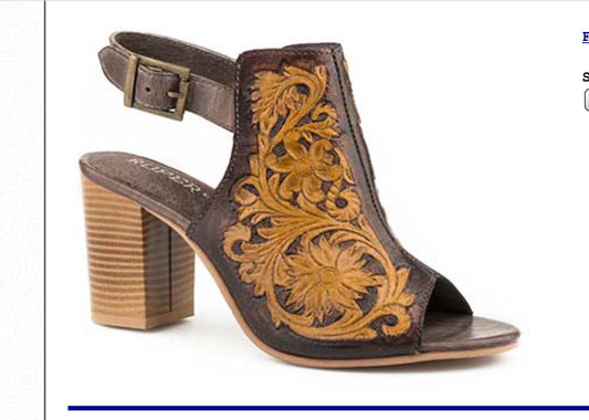 Shoes Women’s Roper floral tooled leather sandal dark brown