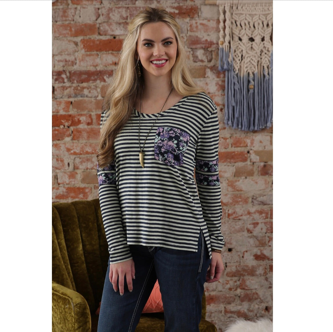 Shirts Women’s long sleeve stripe with floral print
